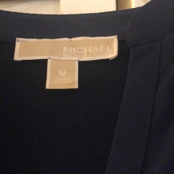 Michael Kors navy blue long sleeve blouse with gold zipper in front, size M - Picture 3 of 7